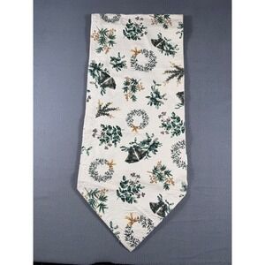 Martha Stewart Everyday Christmas Table Runner Bells Wreaths Holiday 64" Cotton